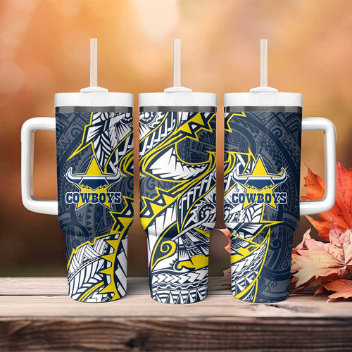 North Queensland Cowboys Tumbler With Handle Polynesian Tribal Tattoo Pacific Sport Art