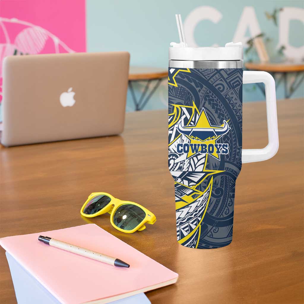 North Queensland Cowboys Tumbler With Handle Polynesian Tribal Tattoo Pacific Sport Art