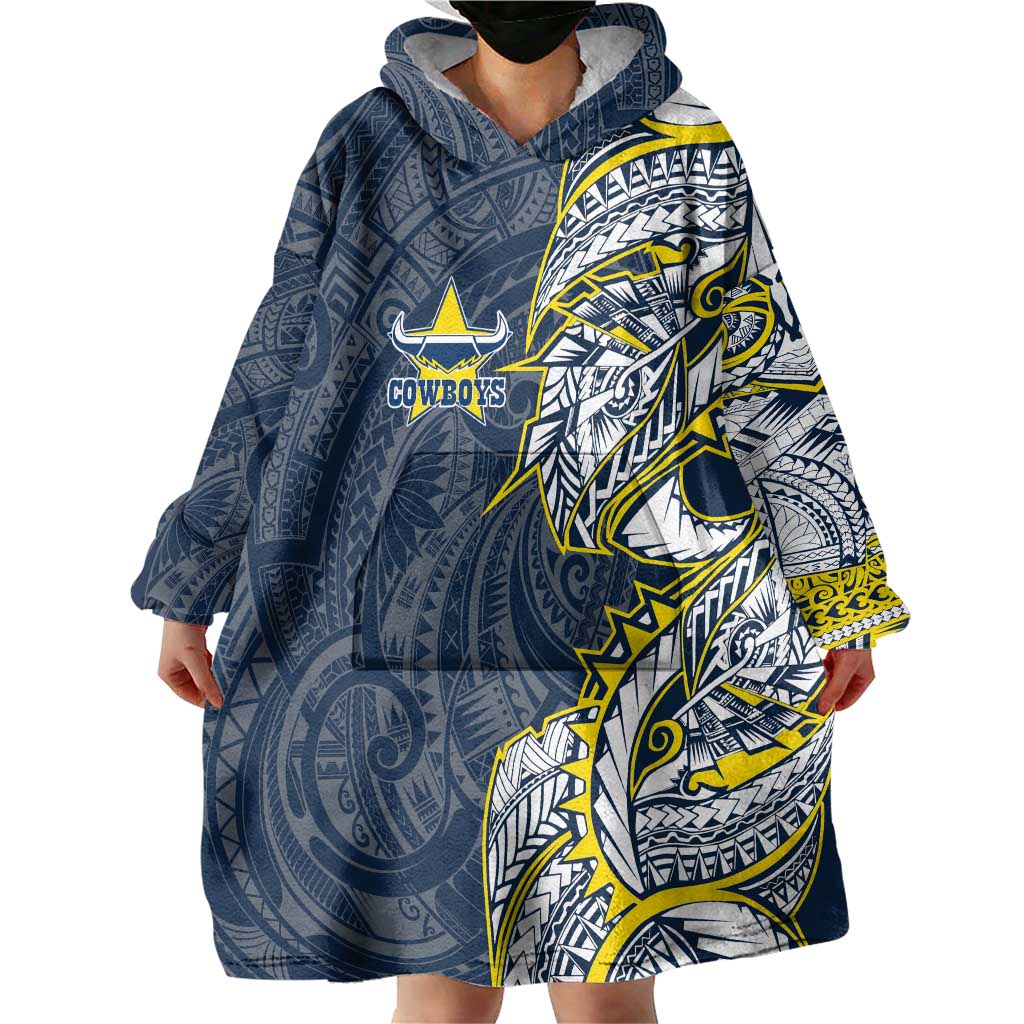 North Queensland Cowboys Wearable Blanket Hoodie Polynesian Tribal Tattoo Pacific Sport Art