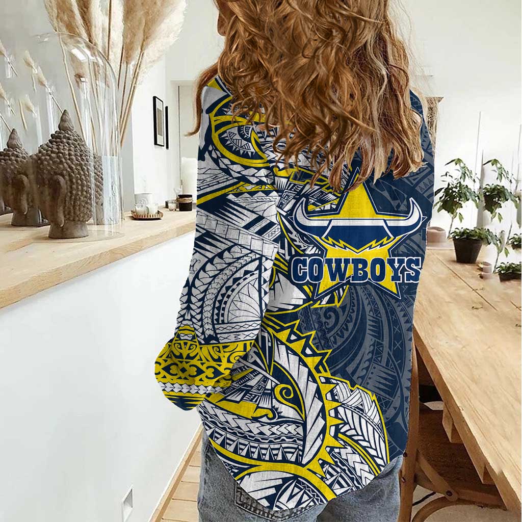 North Queensland Cowboys Women Casual Shirt Polynesian Tribal Tattoo Pacific Sport Art
