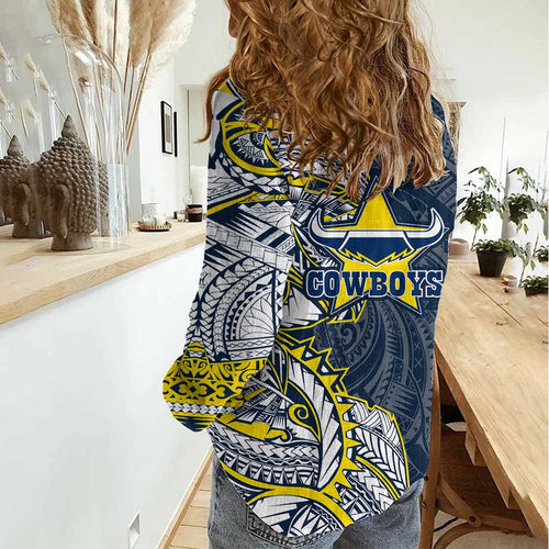 North Queensland Cowboys Women Casual Shirt Polynesian Tribal Tattoo Pacific Sport Art