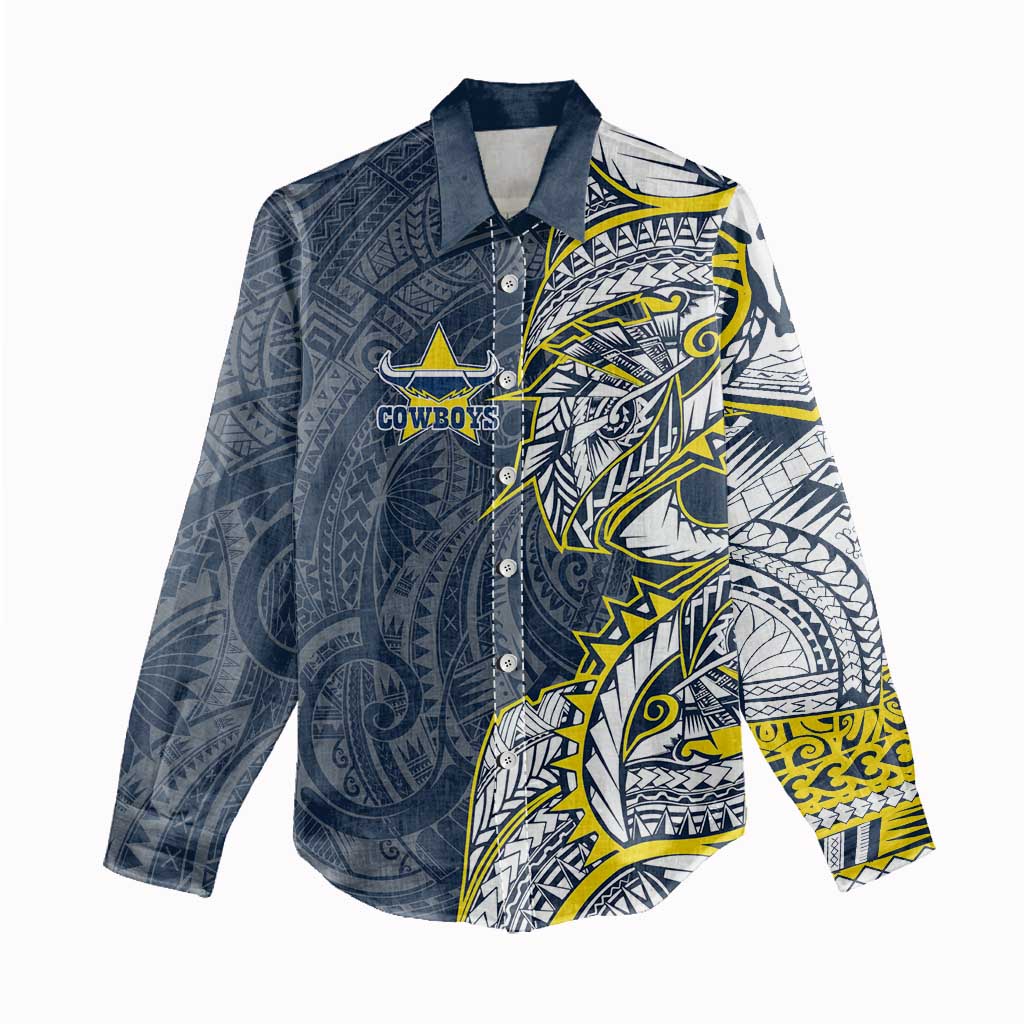 North Queensland Cowboys Women Casual Shirt Polynesian Tribal Tattoo Pacific Sport Art