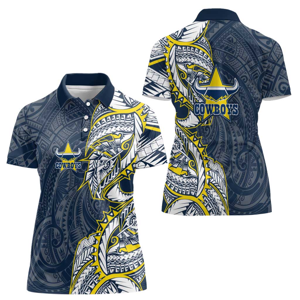 North Queensland Cowboys Women Polo Shirt Polynesian Tribal Tattoo Pacific Sport Art