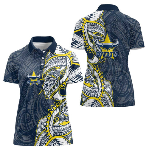 North Queensland Cowboys Women Polo Shirt Polynesian Tribal Tattoo Pacific Sport Art