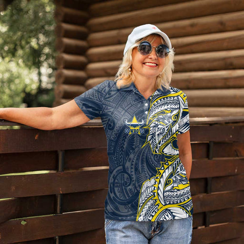 North Queensland Cowboys Women Polo Shirt Polynesian Tribal Tattoo Pacific Sport Art