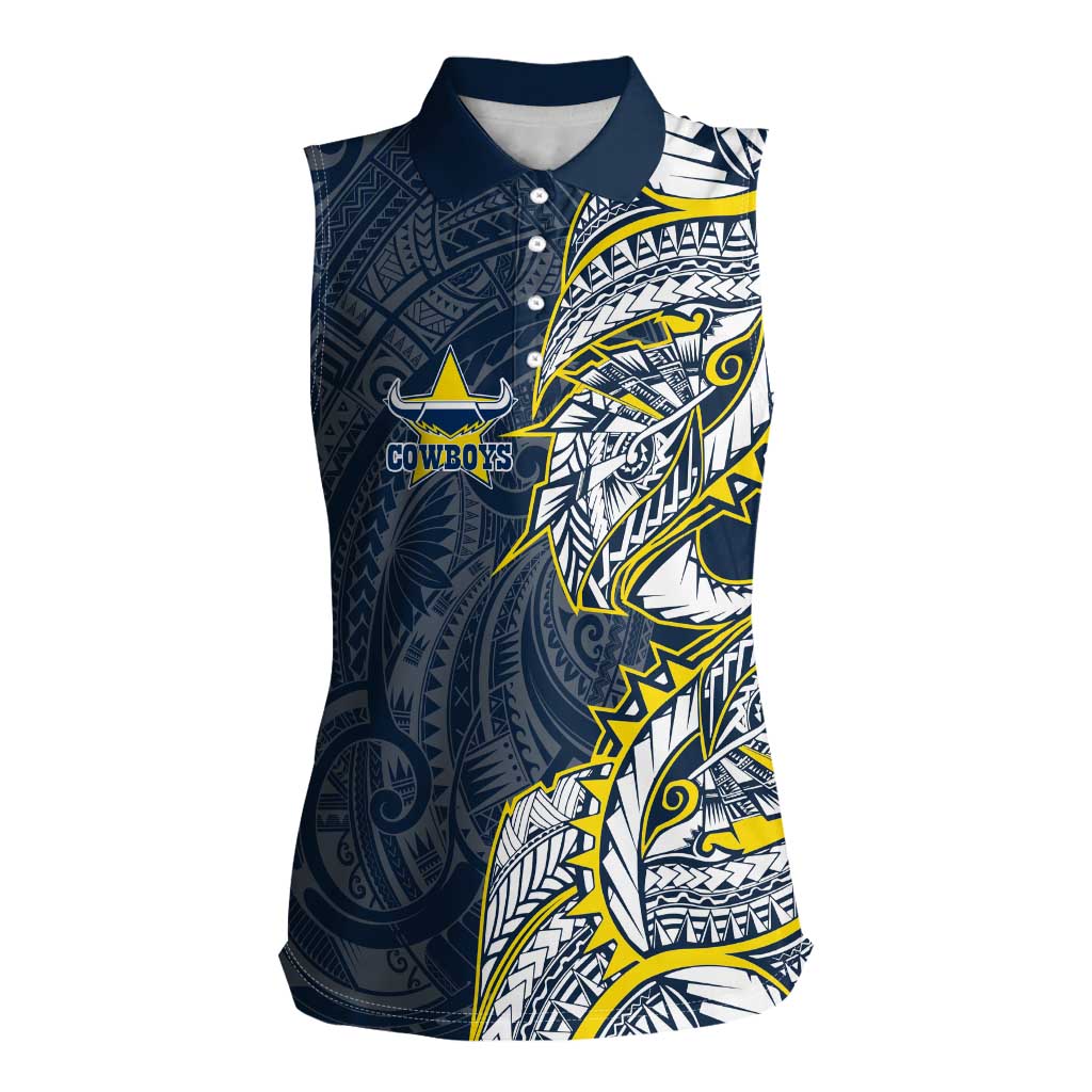 North Queensland Cowboys Women Sleeveless Polo Shirt Polynesian Tribal Tattoo Pacific Sport Art