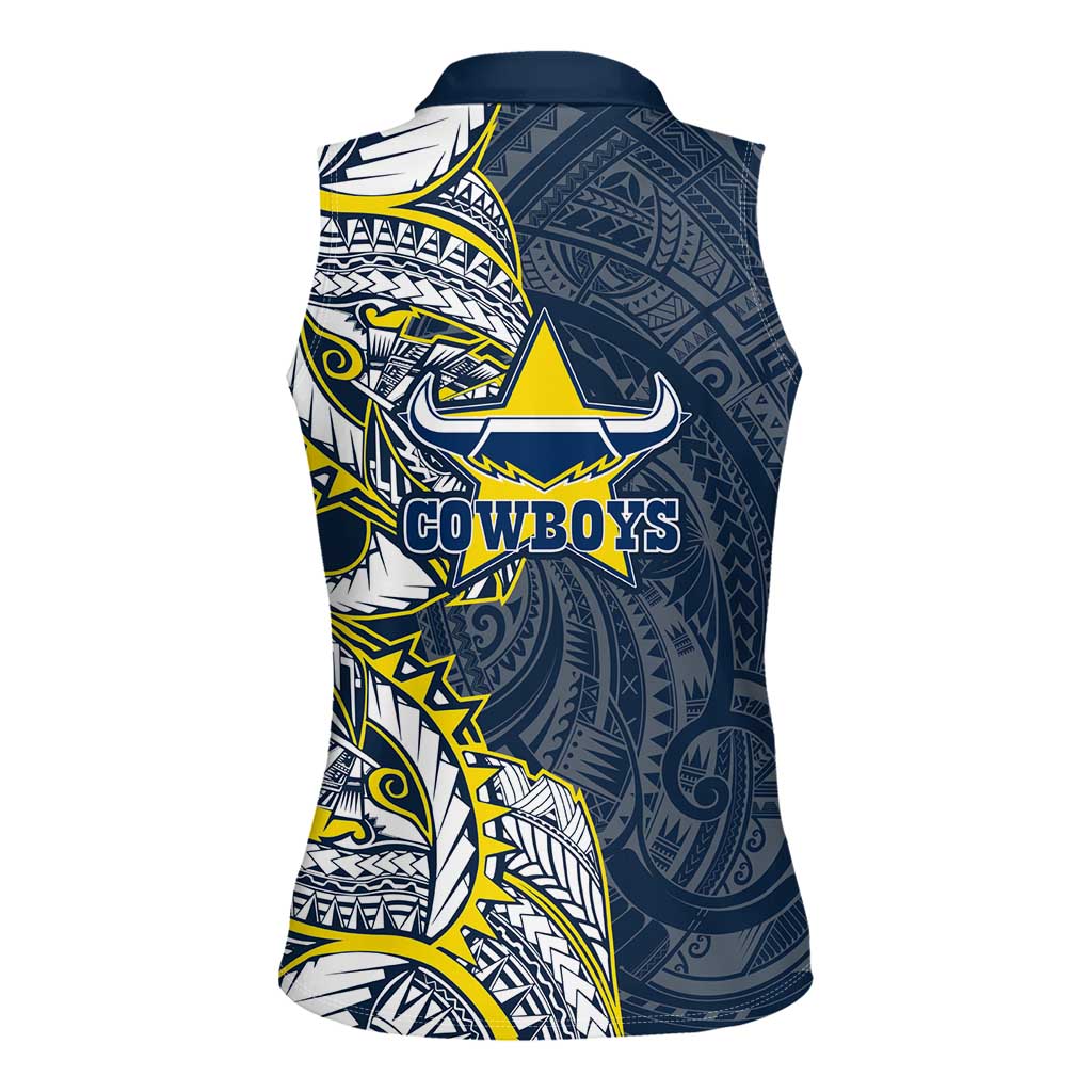North Queensland Cowboys Women Sleeveless Polo Shirt Polynesian Tribal Tattoo Pacific Sport Art