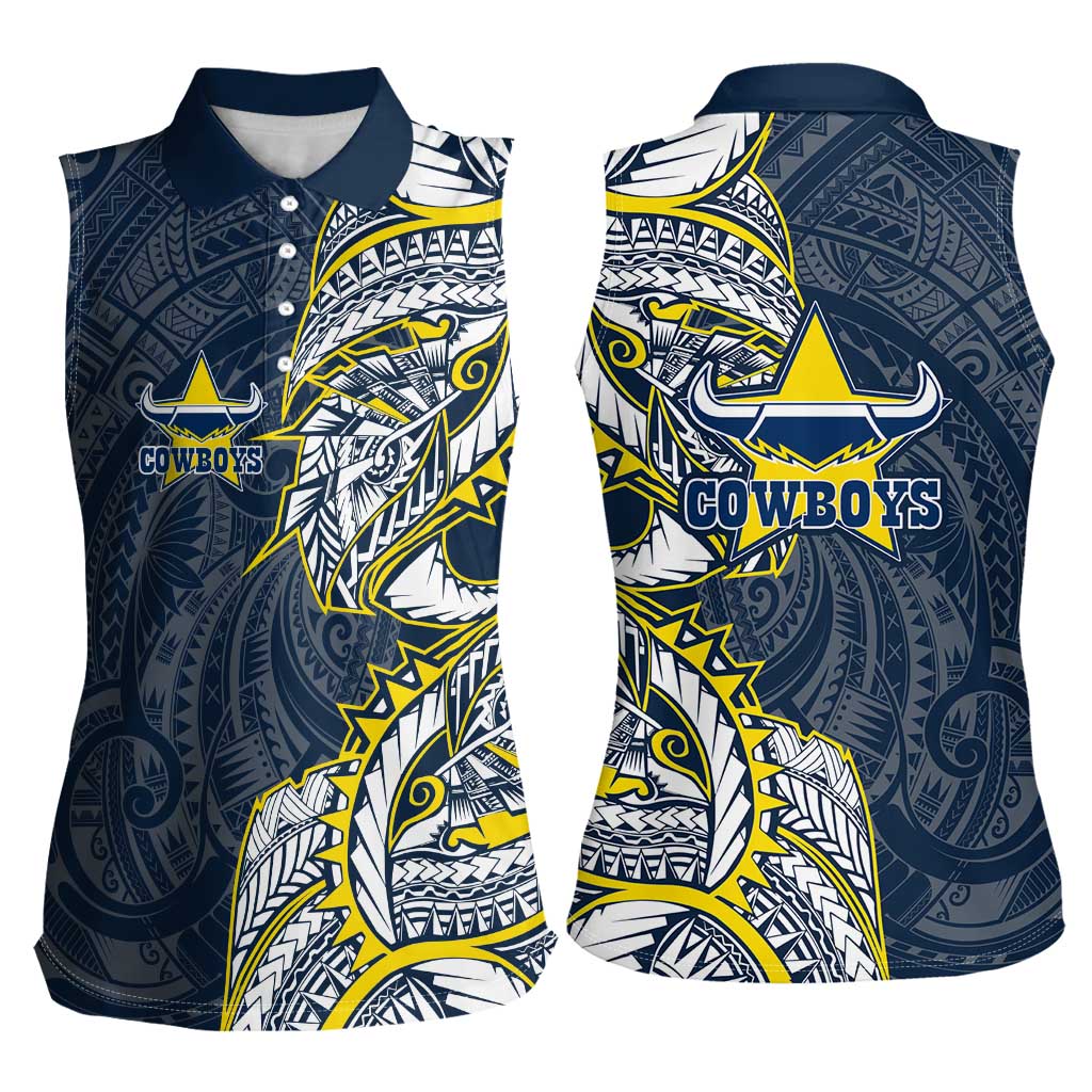 North Queensland Cowboys Women Sleeveless Polo Shirt Polynesian Tribal Tattoo Pacific Sport Art