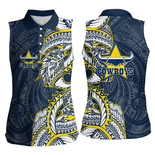 North Queensland Cowboys Women Sleeveless Polo Shirt Polynesian Tribal Tattoo Pacific Sport Art