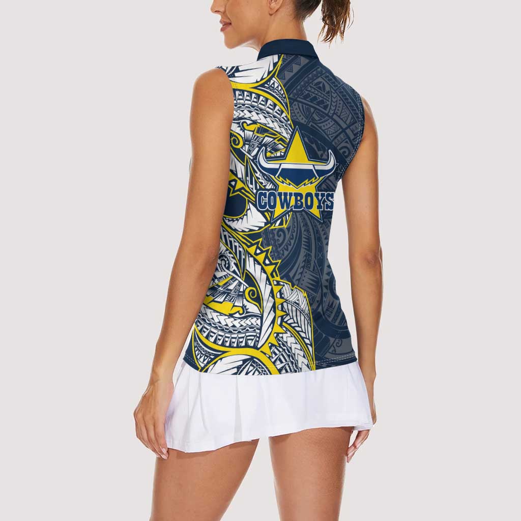 North Queensland Cowboys Women Sleeveless Polo Shirt Polynesian Tribal Tattoo Pacific Sport Art