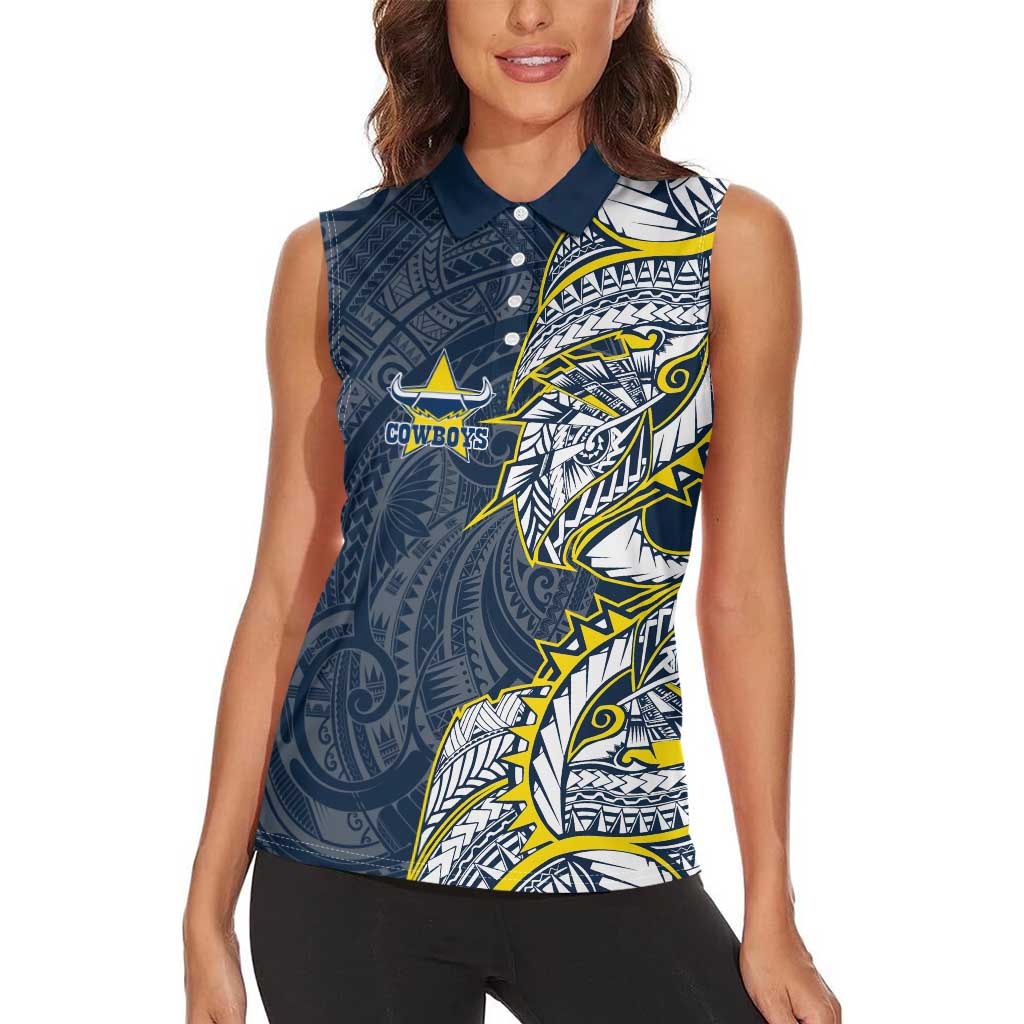 North Queensland Cowboys Women Sleeveless Polo Shirt Polynesian Tribal Tattoo Pacific Sport Art
