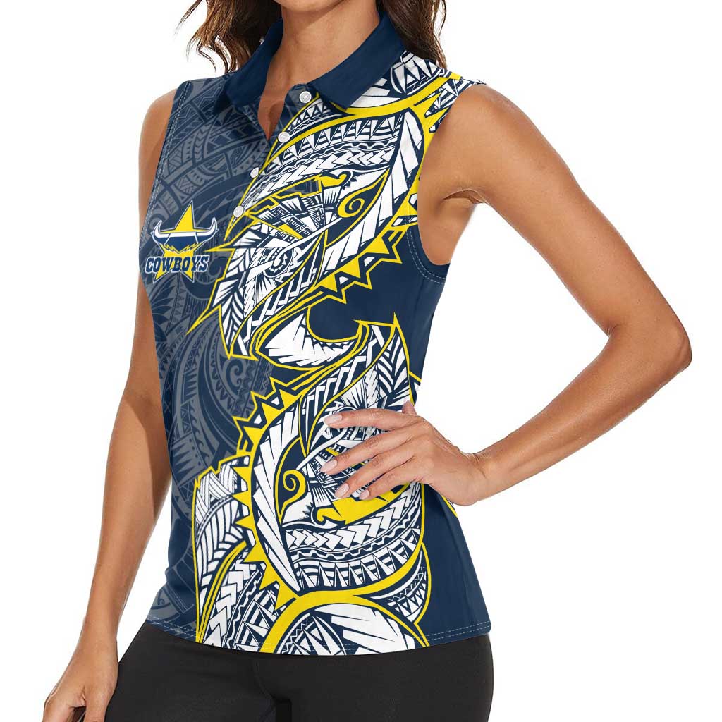 North Queensland Cowboys Women Sleeveless Polo Shirt Polynesian Tribal Tattoo Pacific Sport Art
