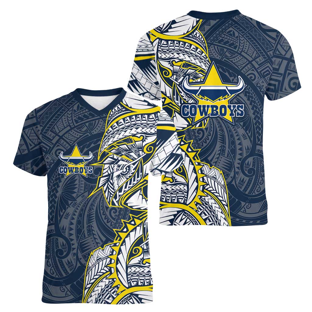 North Queensland Cowboys Women V-Neck T-Shirt Polynesian Tribal Tattoo Pacific Sport Art