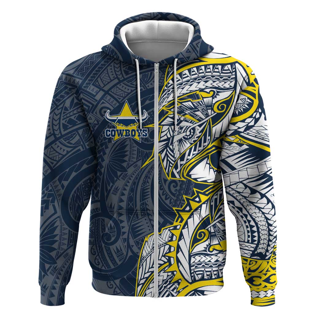 North Queensland Cowboys Zip Hoodie Polynesian Tribal Tattoo Pacific Sport Art
