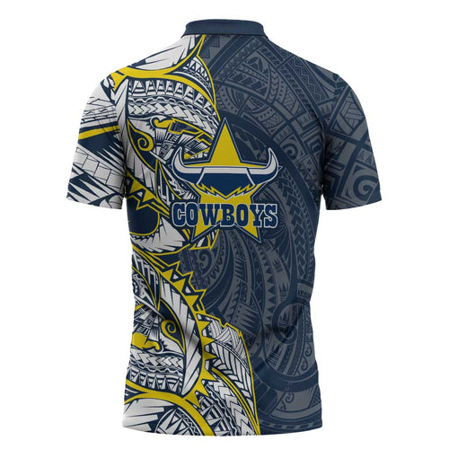 North Queensland Cowboys Zipper Polo Shirt Polynesian Tribal Tattoo Pacific Sport Art