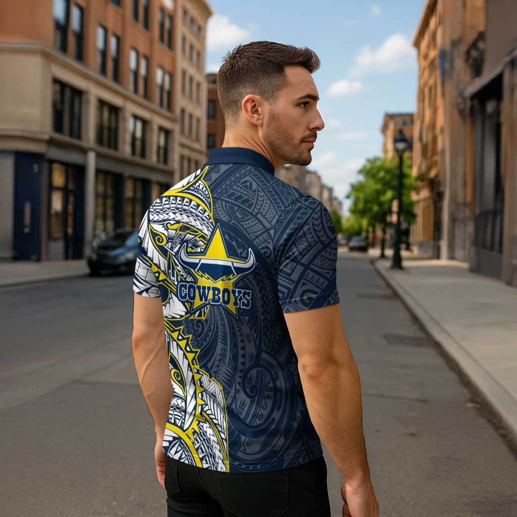 North Queensland Cowboys Zipper Polo Shirt Polynesian Tribal Tattoo Pacific Sport Art
