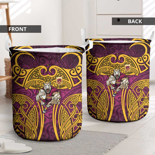 Brisbane Broncos Rugby Laundry Basket Polynesian Tribal Pattern Warrior Horse Maroon Gold Pattern