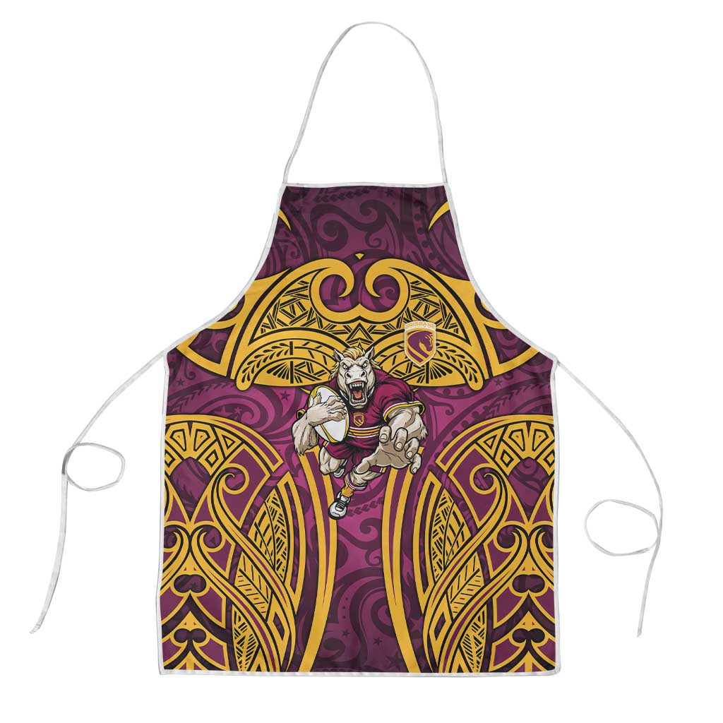 Brisbane Broncos Rugby Apron Polynesian Tribal Pattern Warrior Horse Maroon Gold Pattern