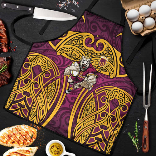 Brisbane Broncos Rugby Apron Polynesian Tribal Pattern Warrior Horse Maroon Gold Pattern