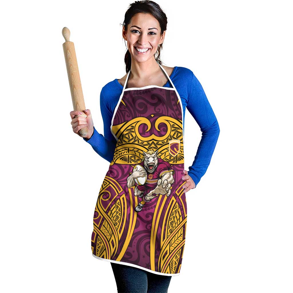 Brisbane Broncos Rugby Apron Polynesian Tribal Pattern Warrior Horse Maroon Gold Pattern