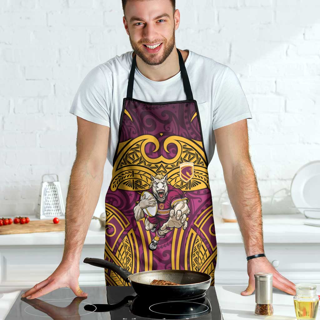 Brisbane Broncos Rugby Apron Polynesian Tribal Pattern Warrior Horse Maroon Gold Pattern