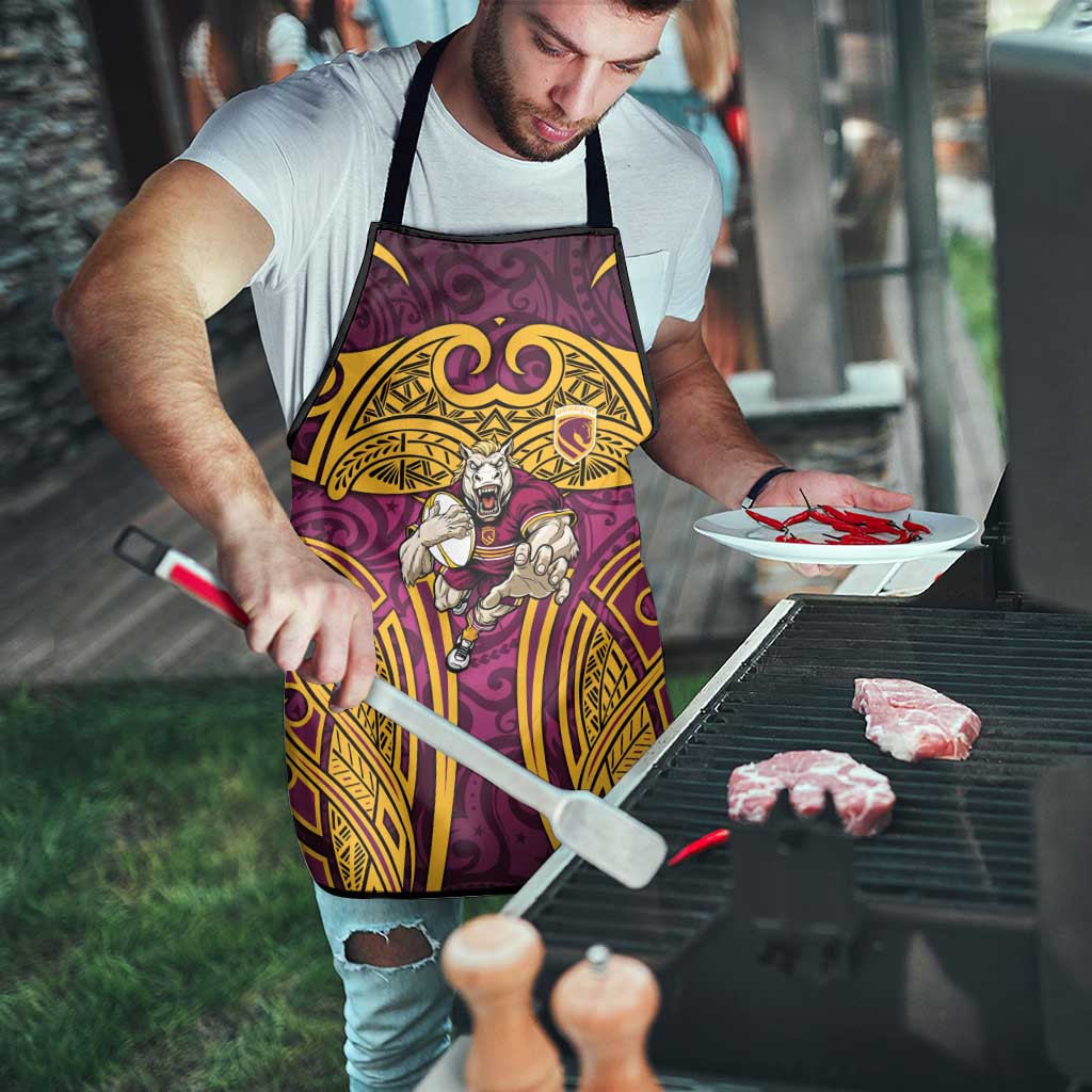 Brisbane Broncos Rugby Apron Polynesian Tribal Pattern Warrior Horse Maroon Gold Pattern