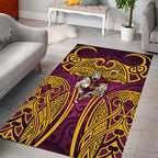 Brisbane Broncos Rugby Area Rug Polynesian Tribal Pattern Warrior Horse Maroon Gold Pattern