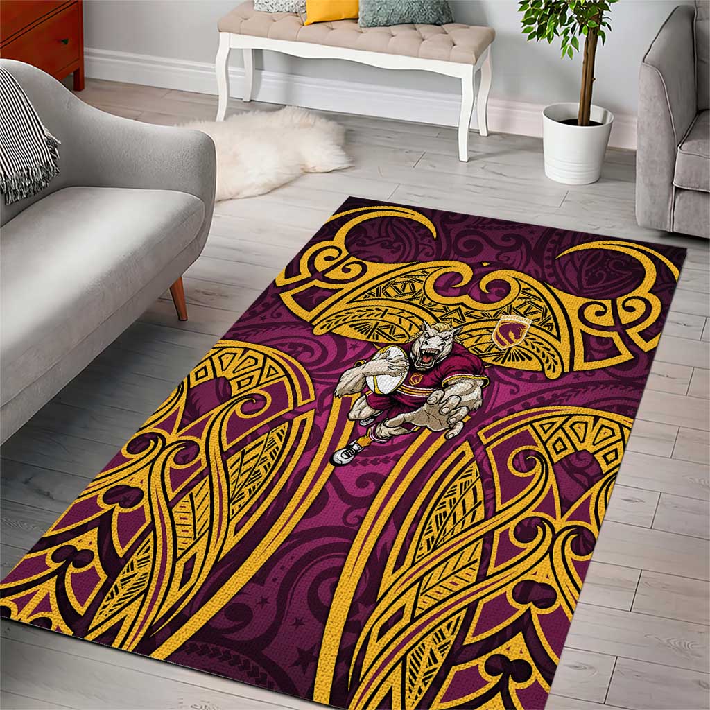 Brisbane Broncos Rugby Area Rug Polynesian Tribal Pattern Warrior Horse Maroon Gold Pattern