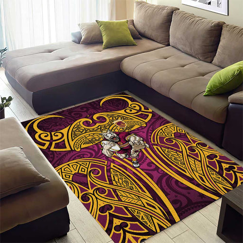 Brisbane Broncos Rugby Area Rug Polynesian Tribal Pattern Warrior Horse Maroon Gold Pattern