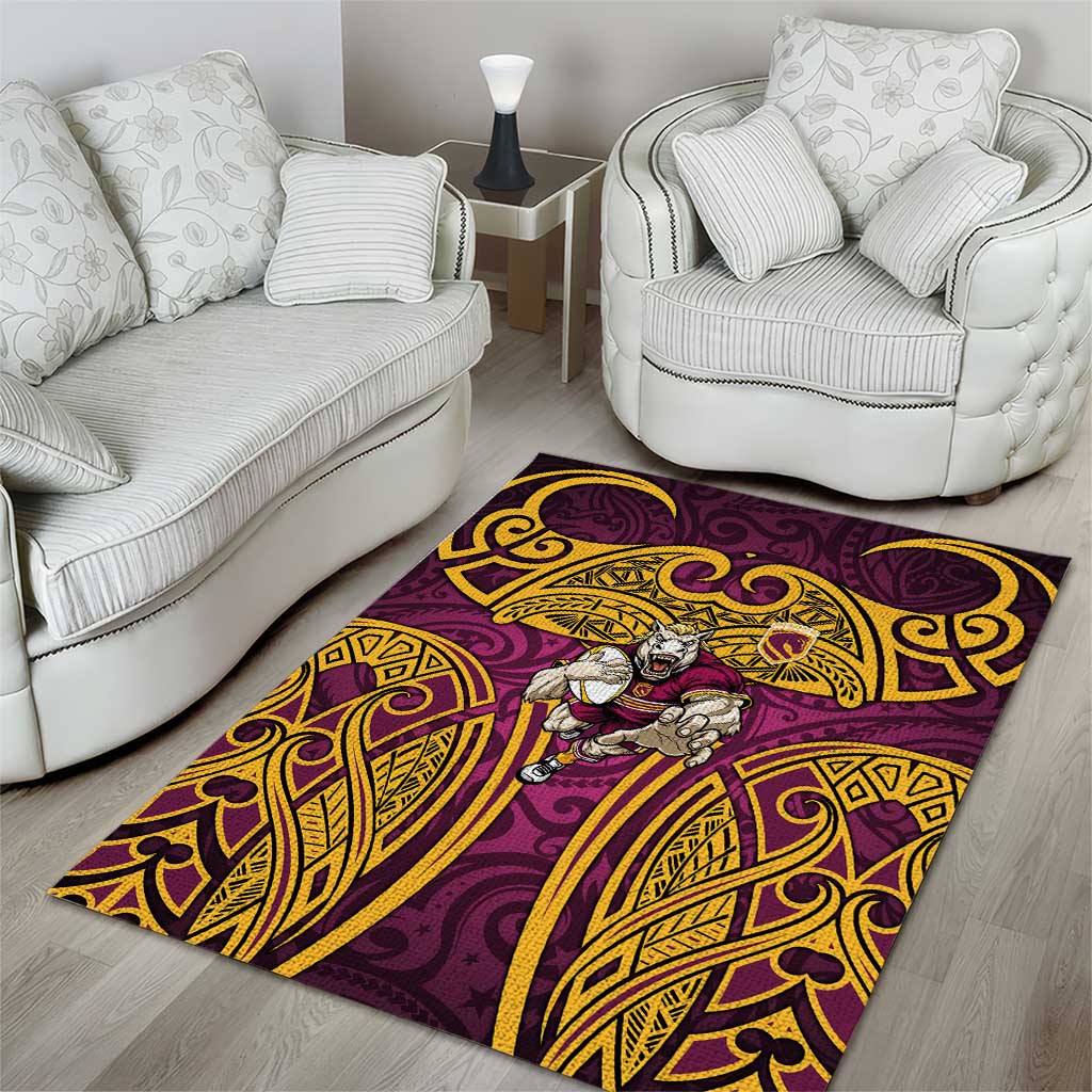 Brisbane Broncos Rugby Area Rug Polynesian Tribal Pattern Warrior Horse Maroon Gold Pattern