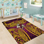 Brisbane Broncos Rugby Area Rug Polynesian Tribal Pattern Warrior Horse Maroon Gold Pattern