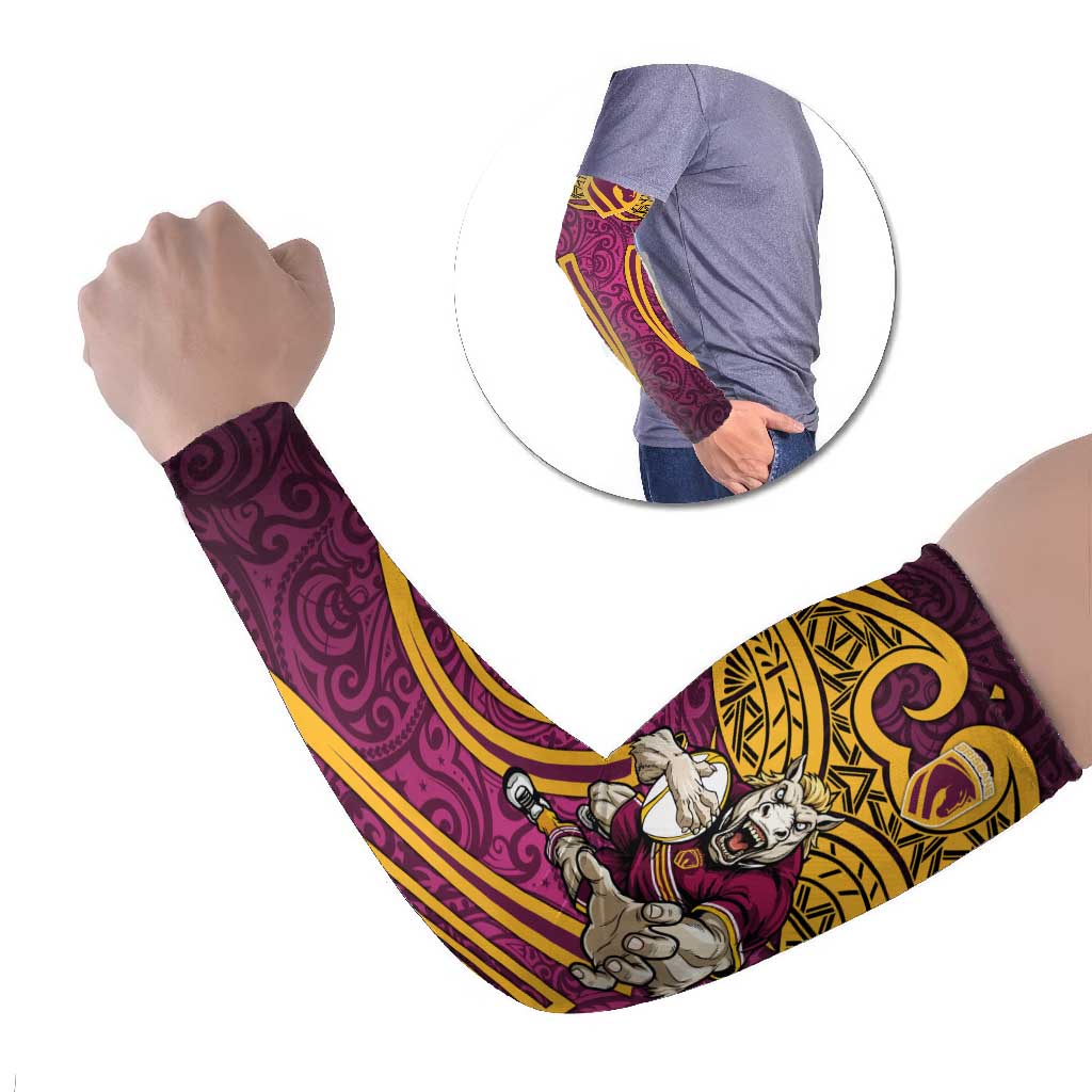 Brisbane Broncos Rugby Arm Sleeves Polynesian Tribal Pattern Warrior Horse Maroon Gold Pattern