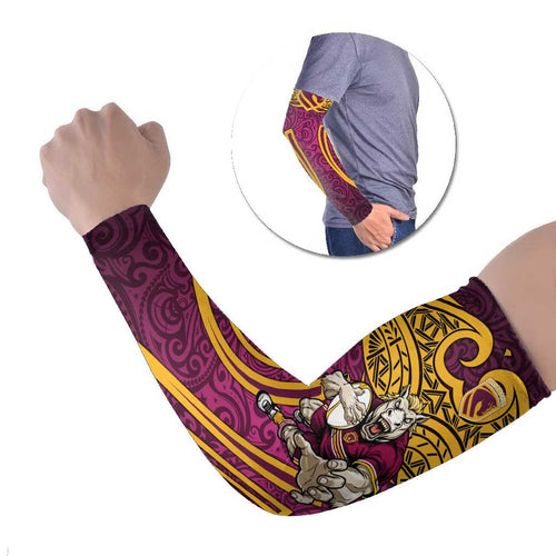 Brisbane Broncos Rugby Arm Sleeves Polynesian Tribal Pattern Warrior Horse Maroon Gold Pattern