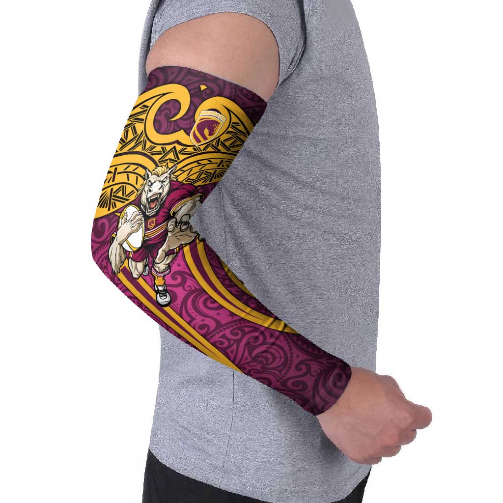 Brisbane Broncos Rugby Arm Sleeves Polynesian Tribal Pattern Warrior Horse Maroon Gold Pattern