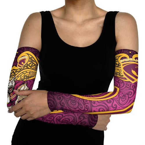 Brisbane Broncos Rugby Arm Sleeves Polynesian Tribal Pattern Warrior Horse Maroon Gold Pattern