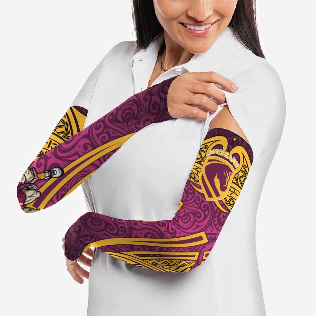 Brisbane Broncos Rugby Arm Sleeves Polynesian Tribal Pattern Warrior Horse Maroon Gold Pattern