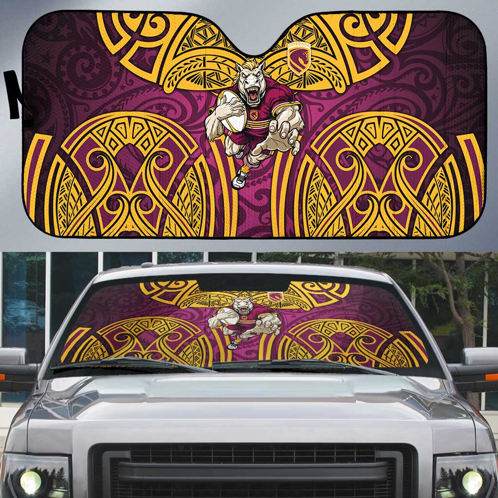 Brisbane Broncos Rugby Auto Sun Shade Polynesian Tribal Pattern Warrior Horse Maroon Gold Pattern