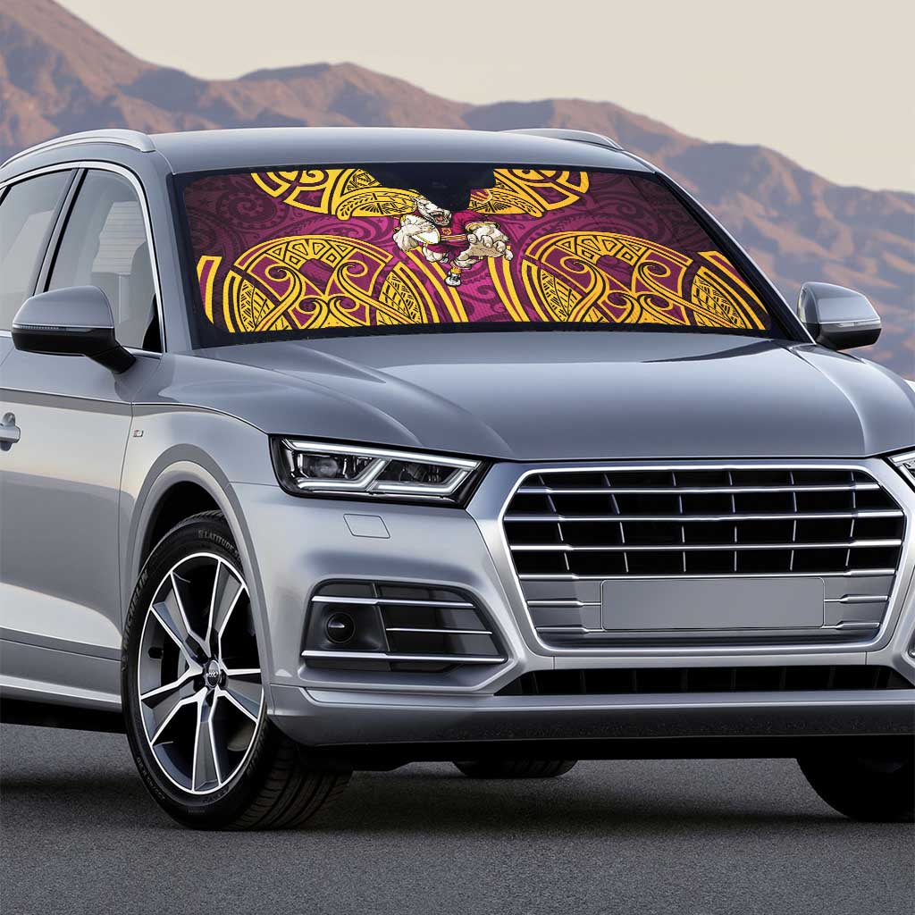 Brisbane Broncos Rugby Auto Sun Shade Polynesian Tribal Pattern Warrior Horse Maroon Gold Pattern