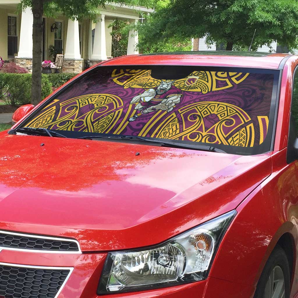 Brisbane Broncos Rugby Auto Sun Shade Polynesian Tribal Pattern Warrior Horse Maroon Gold Pattern