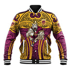 Brisbane Broncos Rugby Baseball Jacket Polynesian Tribal Pattern Warrior Horse Maroon Gold Pattern
