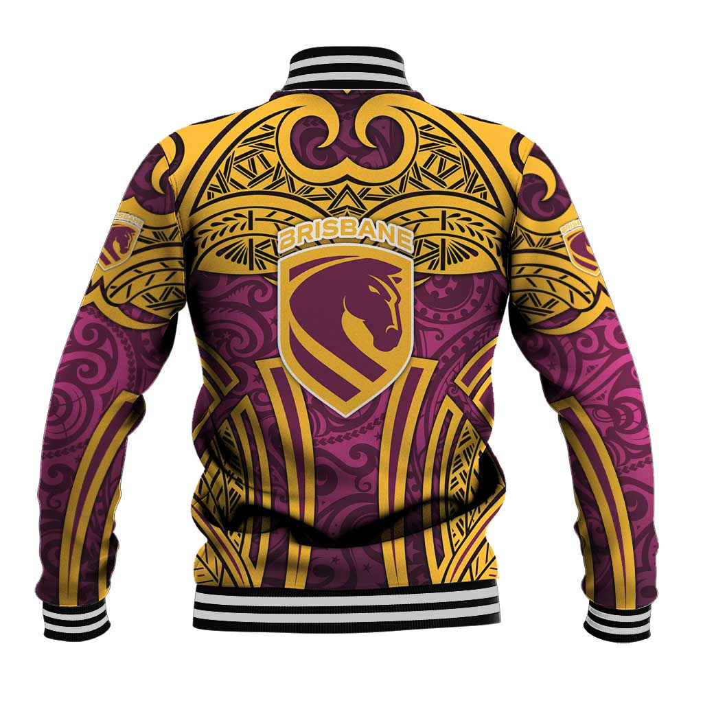 Brisbane Broncos Rugby Baseball Jacket Polynesian Tribal Pattern Warrior Horse Maroon Gold Pattern