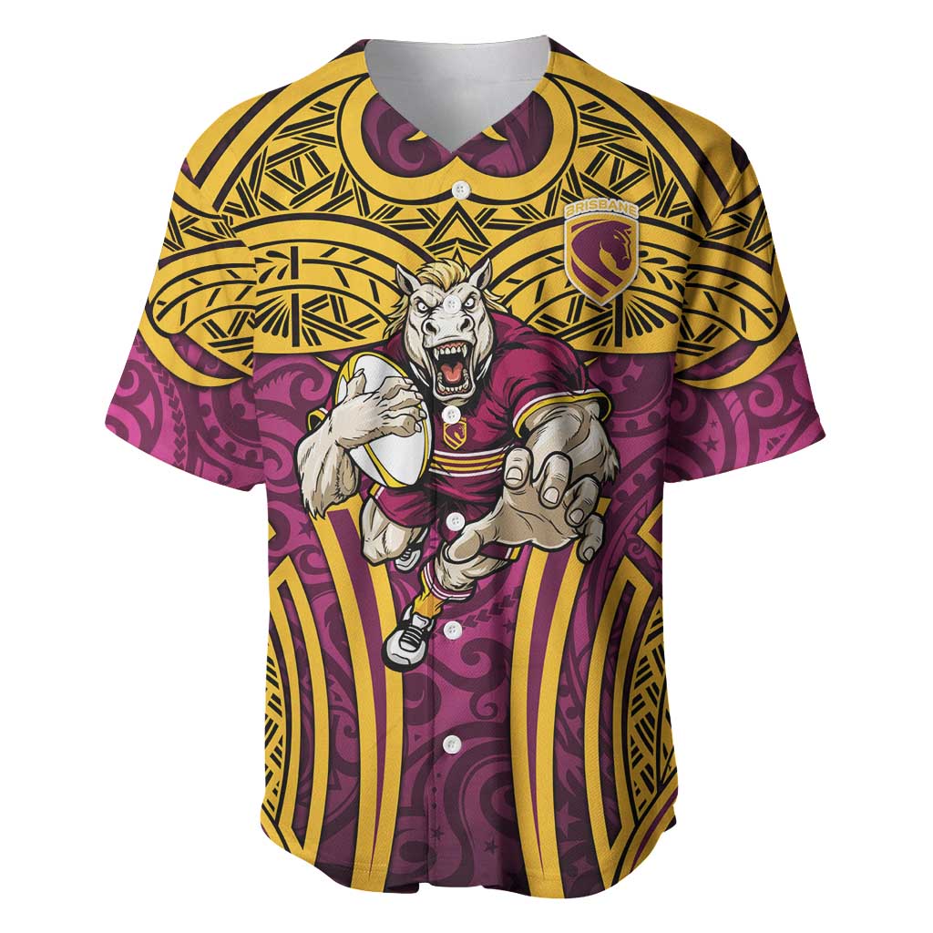 Brisbane Broncos Rugby Baseball Jersey Polynesian Tribal Pattern Warrior Horse Maroon Gold Pattern