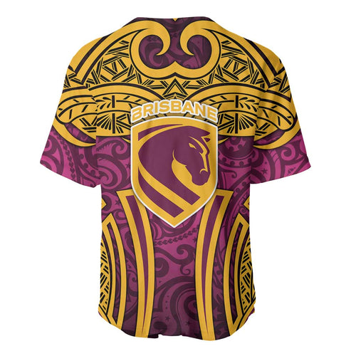 Brisbane Broncos Rugby Baseball Jersey Polynesian Tribal Pattern Warrior Horse Maroon Gold Pattern