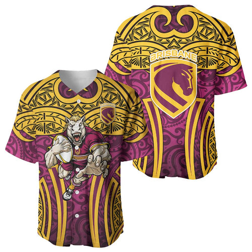 Brisbane Broncos Rugby Baseball Jersey Polynesian Tribal Pattern Warrior Horse Maroon Gold Pattern
