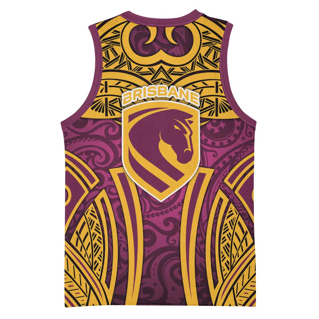 Brisbane Broncos Rugby Basketball Jersey Polynesian Tribal Pattern Warrior Horse Maroon Gold Pattern