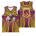 Brisbane Broncos Rugby Basketball Jersey Polynesian Tribal Pattern Warrior Horse Maroon Gold Pattern