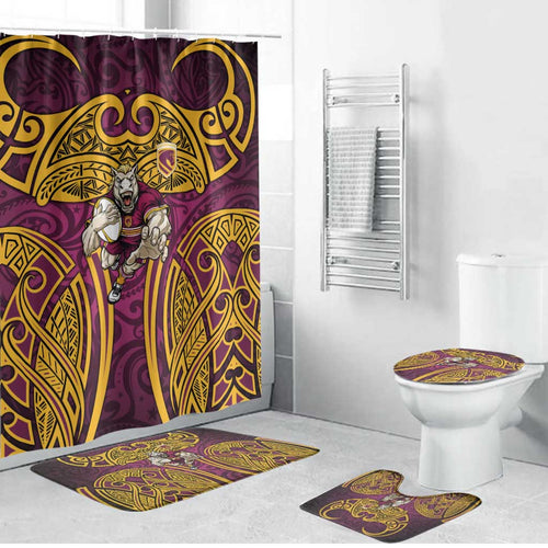 Brisbane Broncos Rugby Bathroom Set Polynesian Tribal Pattern Warrior Horse Maroon Gold Pattern