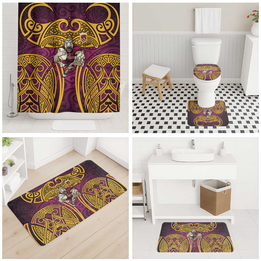 Brisbane Broncos Rugby Bathroom Set Polynesian Tribal Pattern Warrior Horse Maroon Gold Pattern
