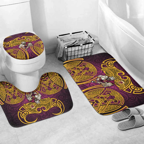 Brisbane Broncos Rugby Bathroom Set Polynesian Tribal Pattern Warrior Horse Maroon Gold Pattern
