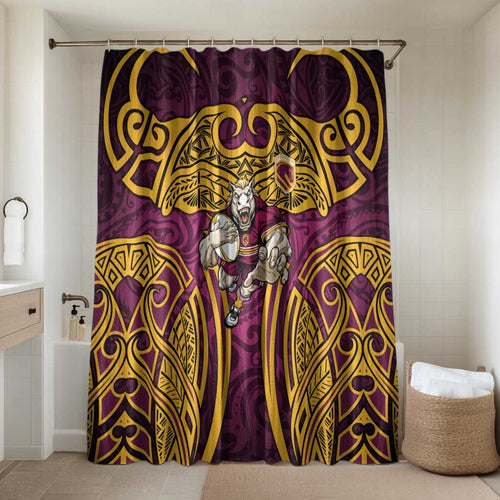 Brisbane Broncos Rugby Bathroom Set Polynesian Tribal Pattern Warrior Horse Maroon Gold Pattern